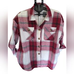 Eden & Olivia Maternity Sherpa Lined Plaid Flannel Jacket XL Red White Cozy Shac